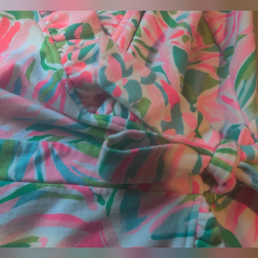Lilly Pulitzer Pink and Green Ruffle Floral Wrap Dress Size M - Picture 6 of 13